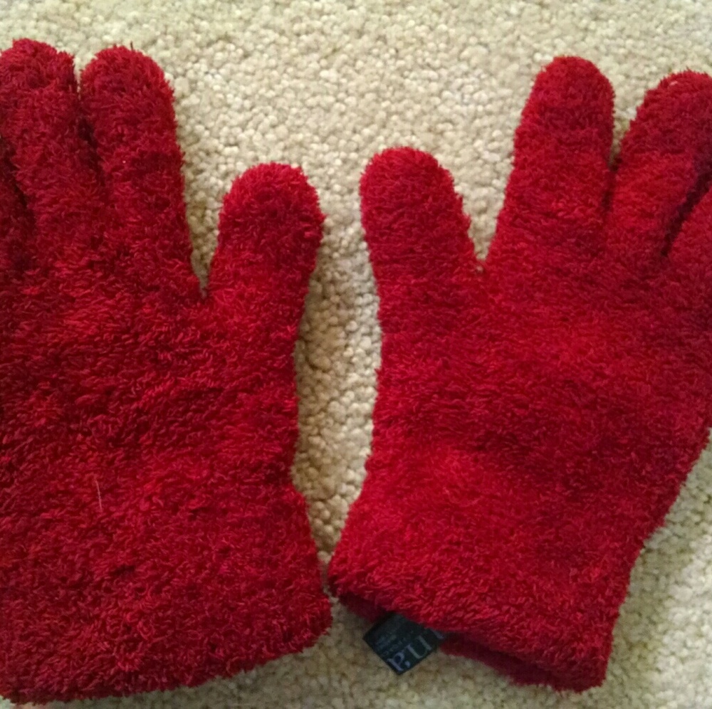 Soft fuzzy red gloves